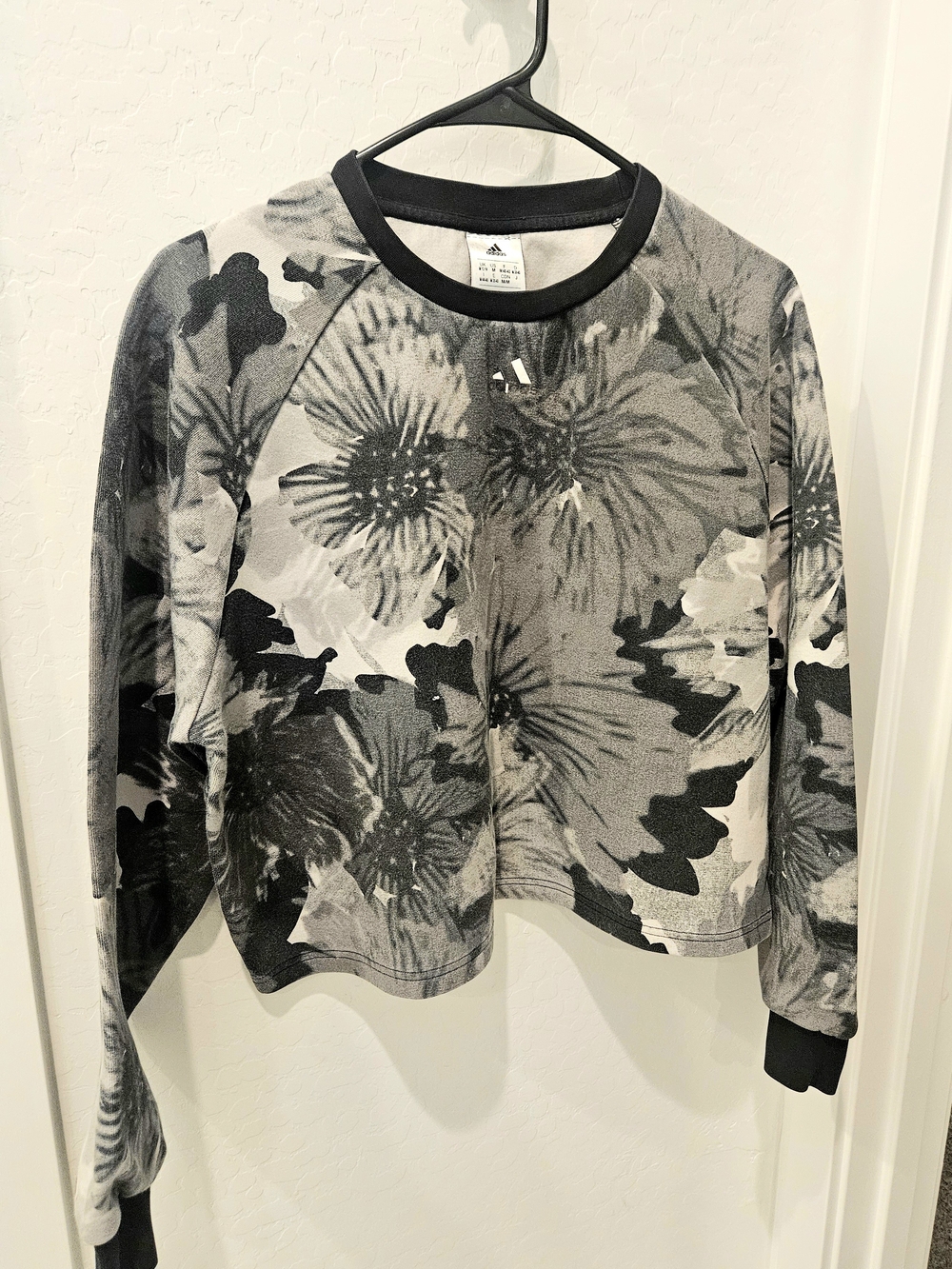 adidas Women's Black & Gray Floral Crewneck Teddy Jacket